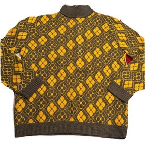 ANN MARIE Gray bright Yellow sweater geometric print Wool blend knit womens MED